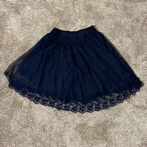 Lacy, floral, navy blue skirt (knee-length)